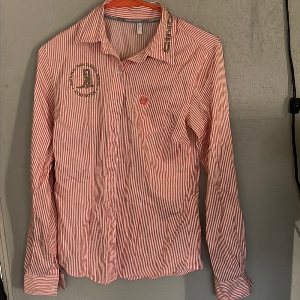 Striped pink and white womens western button down